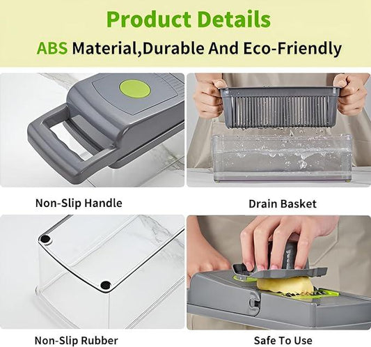 Grey vegetable slicer with non-slip handle and basket - Souq Sama UAE