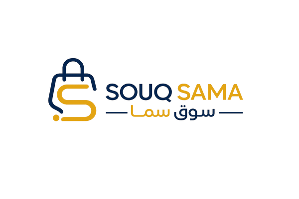 SOUQ SAMA logo with stylized shopping bag icon in navy and gold, clean modern design