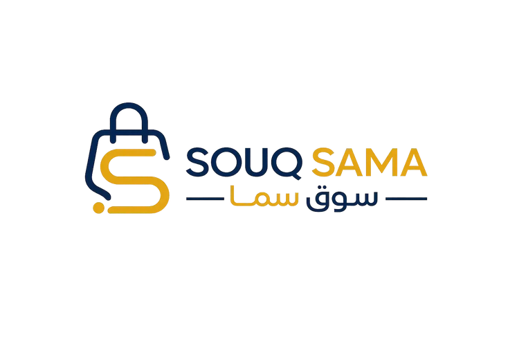 SOUQ SAMA logo with shopping bag icon in blue and gold colors