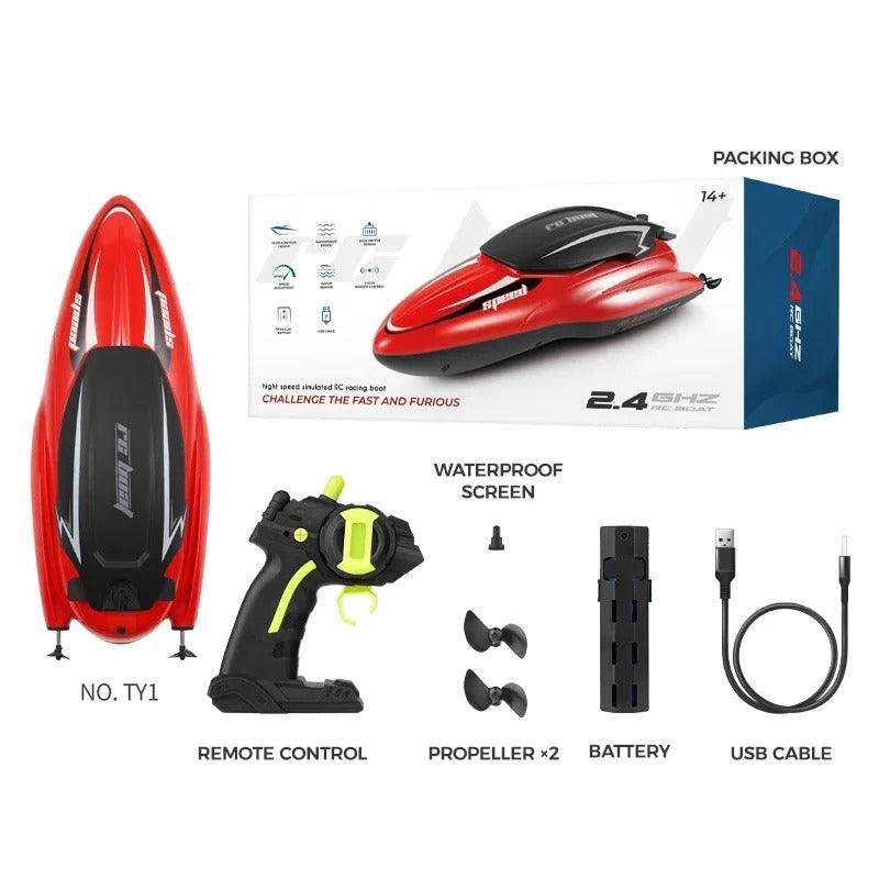Red 2.4GHz RC racing boat with remote and battery - Souq Sama UAE