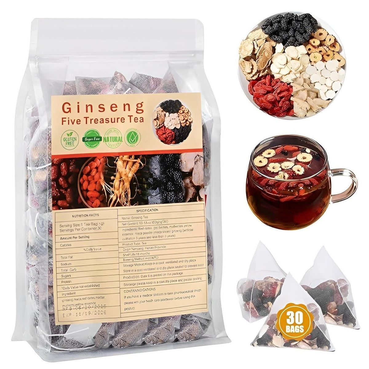 Ginseng Five Treasure Tea bags with goji berries, 30 count - Souq Sama UAE