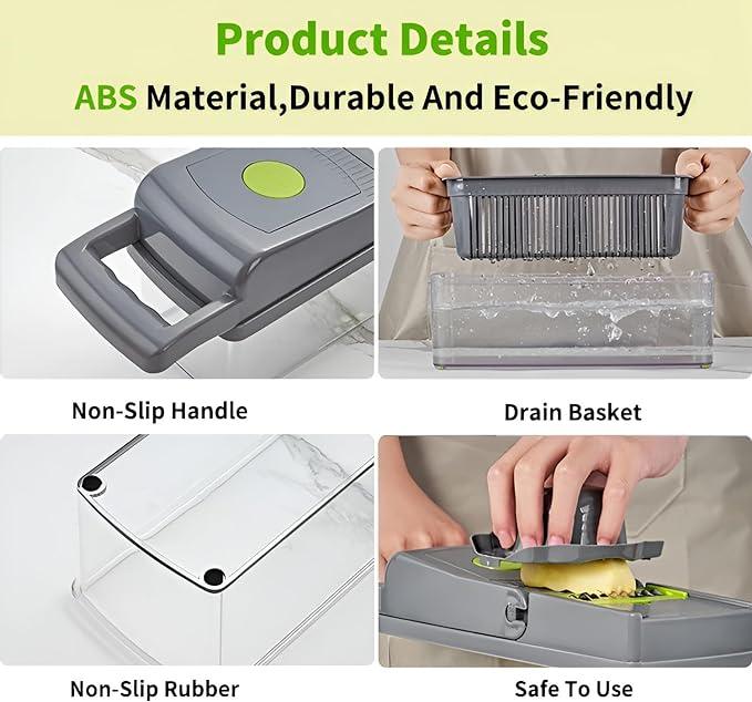 Grey vegetable slicer with non-slip handle and basket - Souq Sama UAE