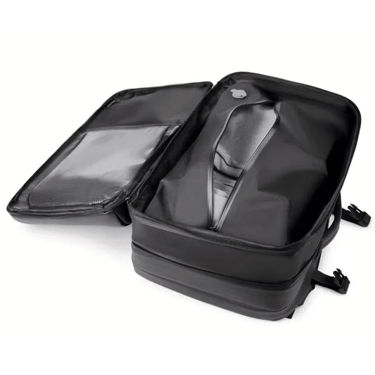 Black travel backpack with mesh pockets and padded interior - Souq Sama UAE