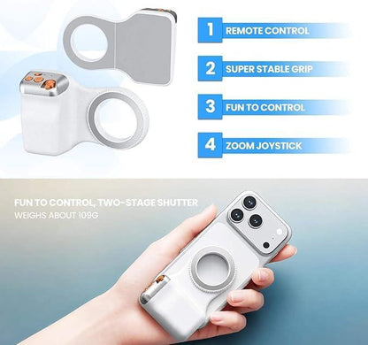 White phone grip with remote shutter and zoom joystick - Souq Sama UAE
