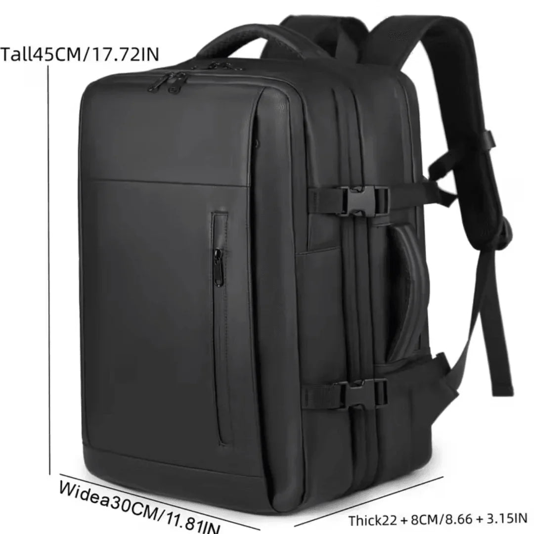 Black travel backpack with dimensions and adjustable straps - Souq Sama UAE