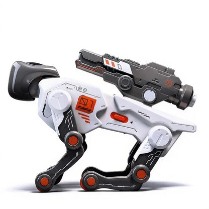 White and black robotic dog toy with blaster - Souq Sama UAE