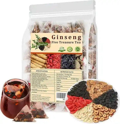 Ginseng Five Treasure Tea bags with brewed tea cup - Souq Sama UAE