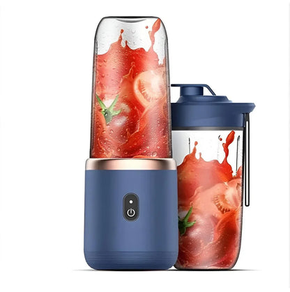 Portable blender with tomato smoothie, blue base, travel cup - Souq Sama UAE